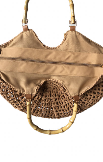 INDRA Woven Handle Shopper Bag Beige