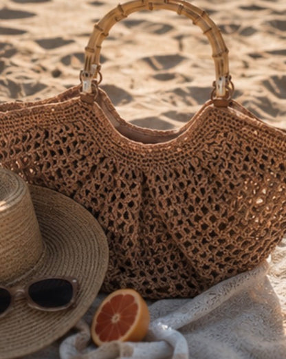 INDRA Woven Handle Shopper Bag Beige