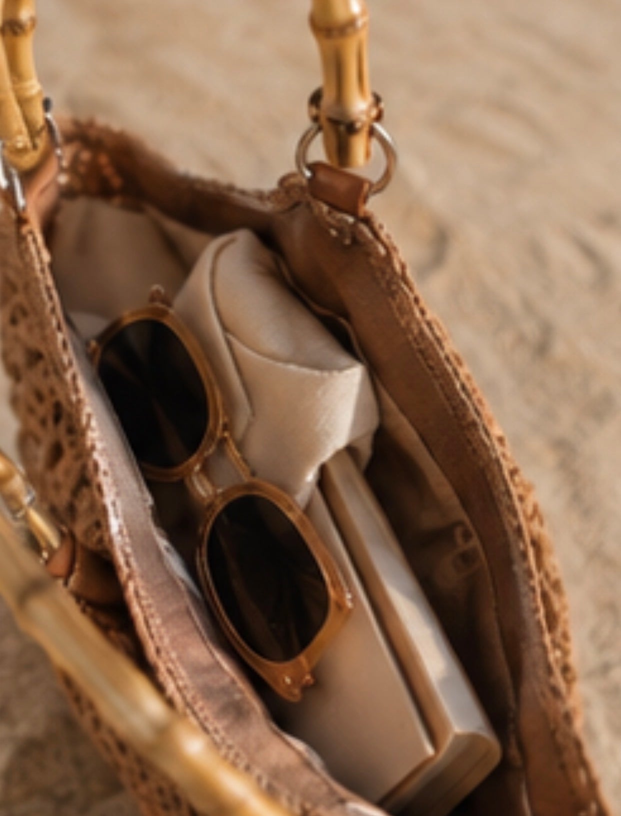 INDRA Woven Handle Shopper Bag Beige