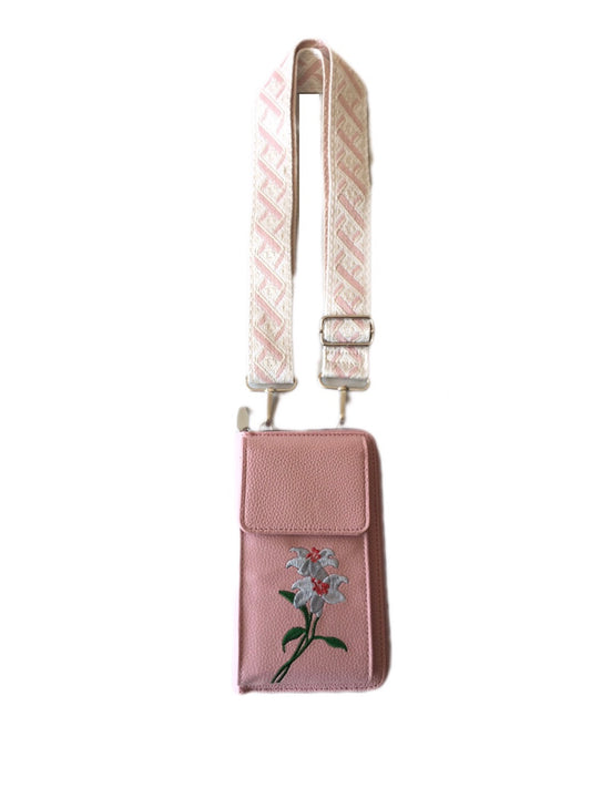 SUZY Embroidery Phone Bag / Wallet Pink